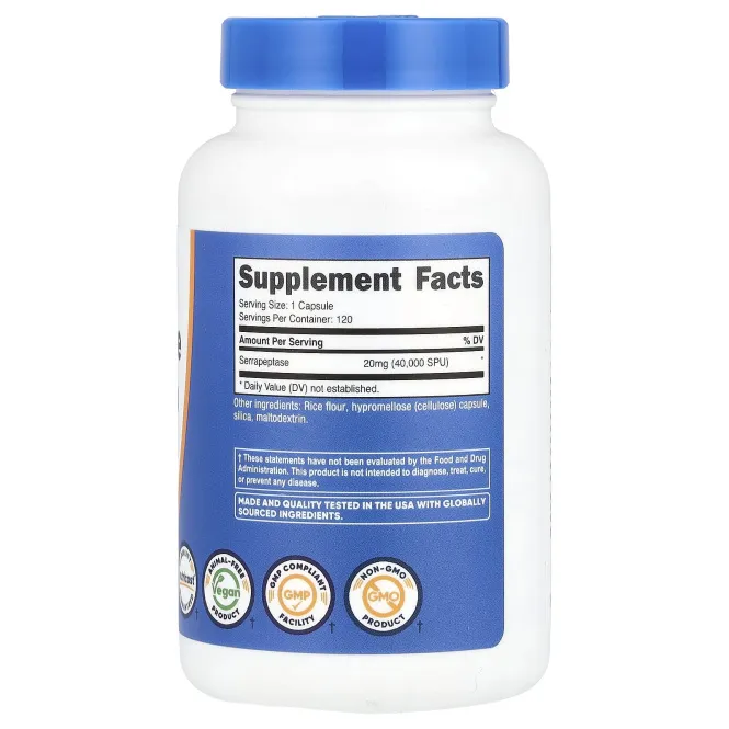 Nutricost, серрапептаза, 40 000 SPU, 120 капсул