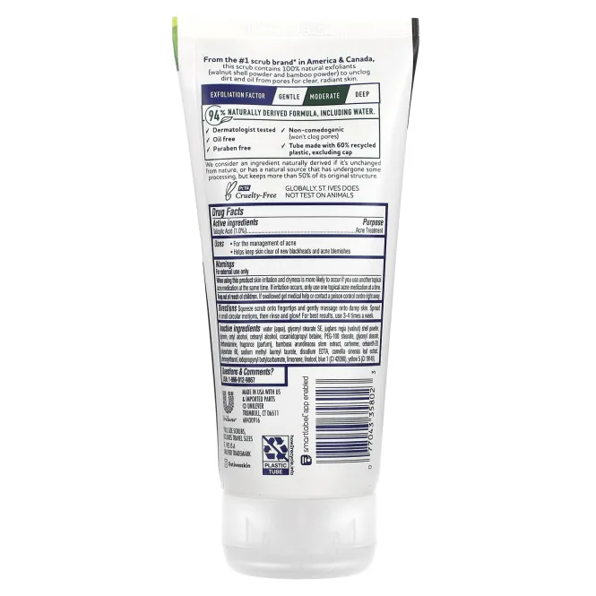 St. Ives, Скраб с зеленым чаем и бамбуком, очищение от угрей, 6 унций (170 г)