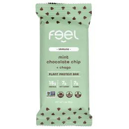 The Feel Bar, Immune, батончики с растительным протеином, со вкусом мяты и шоколадной крошки и чаги, 10 батончиков по 57 г (2 унции)