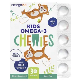 OmegaVia, Жевательные таблетки с омега-3 для детей, от 3 лет, натуральные фрукты, 30 жевательных таблеток
