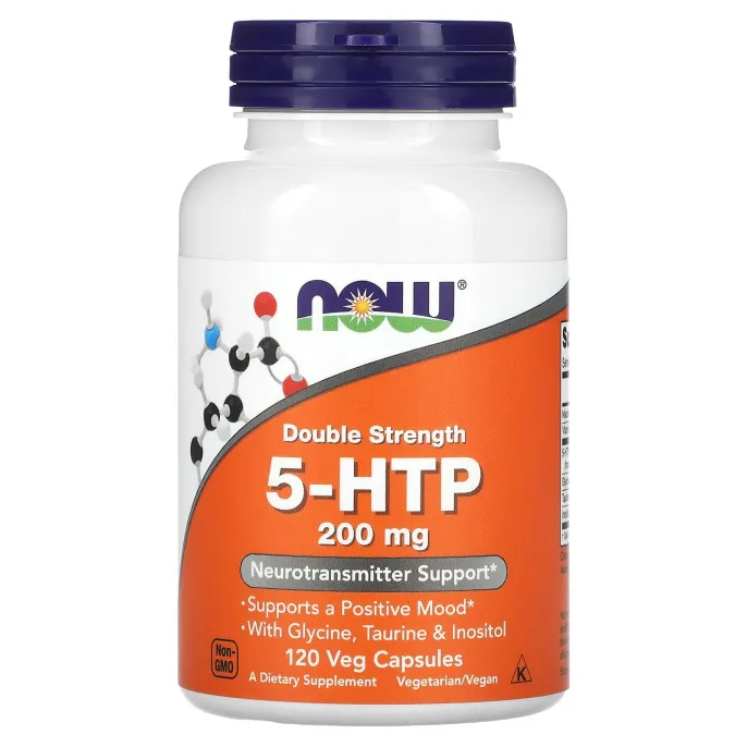 NOW 5-HTP (5-Гидрокситриптофан) двойной силы 200 мг, 120 растительных капсул