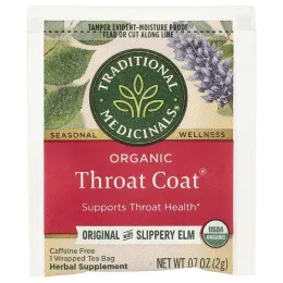Traditional Medicinals, Organic Throat Coat®, Original со скользким вязом, без кофеина, 48 чайных пакетиков в упаковке, 96 г (3,38 унции)