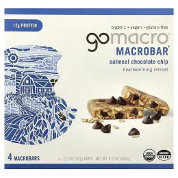 GoMacro, MacroBar®, забота о сердце, овсянка и шоколадная крошка, 4 батончика по 65 г (2,3 унции)