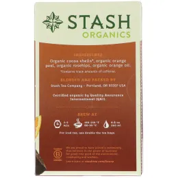 Stash Tea, Органический травяной чай, шоколад и апельсин, без кофеина, 18 чайных пакетиков, 1,2 унции (36 г)