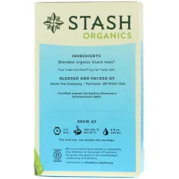 Stash Tea, Органический черный чай, смесь для завтрака, 18 чайных пакетиков, 1,1 унции (33 г)