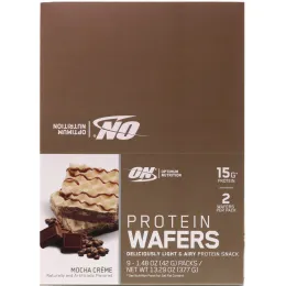 Optimum Nutrition, Протеиновые вафли, крем кофе мокко, 9 упаковок, по 1,48 унции (42 г) каждая