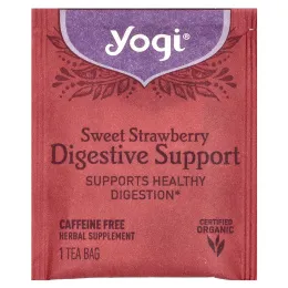 Yogi Tea, поддержка пищеварительной системы, сладкая клубника, без кофеина, 16 чайных пакетиков, 32 г (1,12 унции)