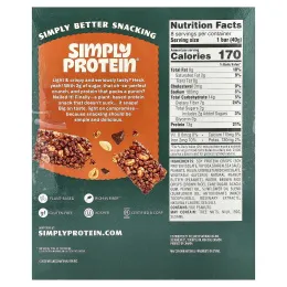 Simply Protein, хрустящие батончики-снеки, с арахисовой пастой и шоколадом, 8 батончиков по 40 г (1,41 унции)