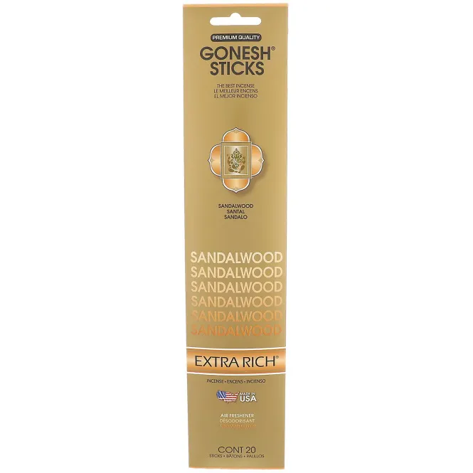 Gonesh, Extra Rich Incense Sticks, Sandalwood, 20 Sticks