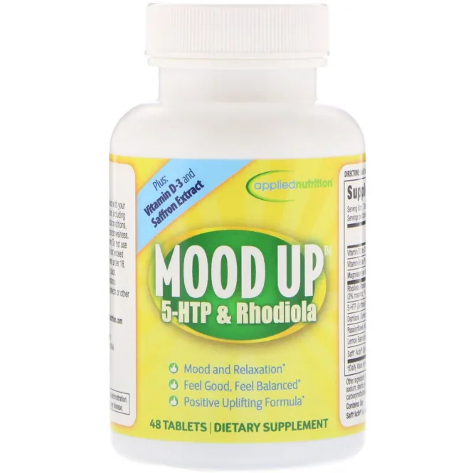 Applied Nutrition, Взбодрись, 5-гидрокситриптофан и родиола, 48 таблеток