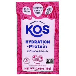 KOS, Hydration + Protein, освежающая смесь для напитков, ягоды, 7 пакетиков по 18 г (0,65 унции)