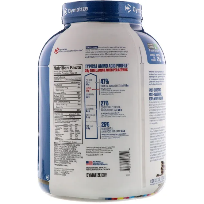 Dymatize Nutrition, Elite,  Порошок 100-ного Сывороточного Протеина, Печенье со Сливками, 5 фунтов (2,3 кг)