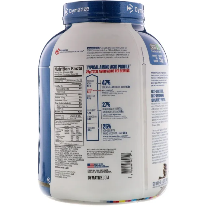 Dymatize Nutrition, Elite,  Порошок 100-ного Сывороточного Протеина, Печенье со Сливками, 5 фунтов (2,3 кг)
