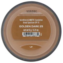 bareMinerals, Matte, тональная основа, SPF 15, оттенок «Золотистый темный 25», 6 г