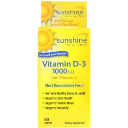 Sunshine, Vitamin D3 with Vitamin C, 1000 МЕ, 60 Caplets