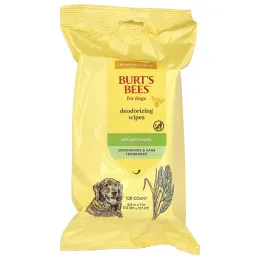 Burt's Bees, дезодорирующие салфетки с гамамелисом, для собак, лемонграсс и шалфей, 100 шт.