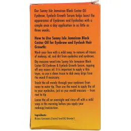 Sunny Isle, Ямайское черное касторовое масло, сыворотка для роста ресниц и бровей, 2 унции