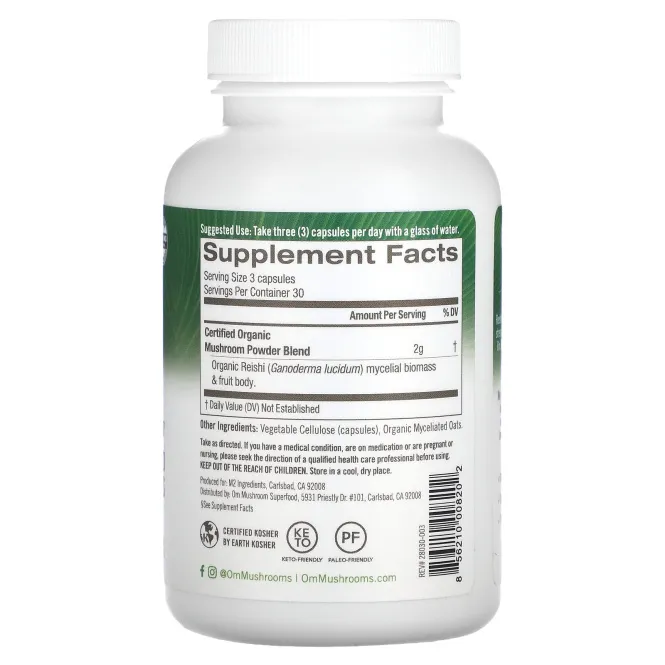 Om Mushrooms, Рейши, 667 мг, 90 вегетарианских капсул