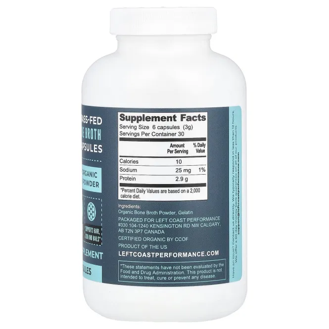 Left Coast Performance, Костный бульон травяного откорма, 180 капсул