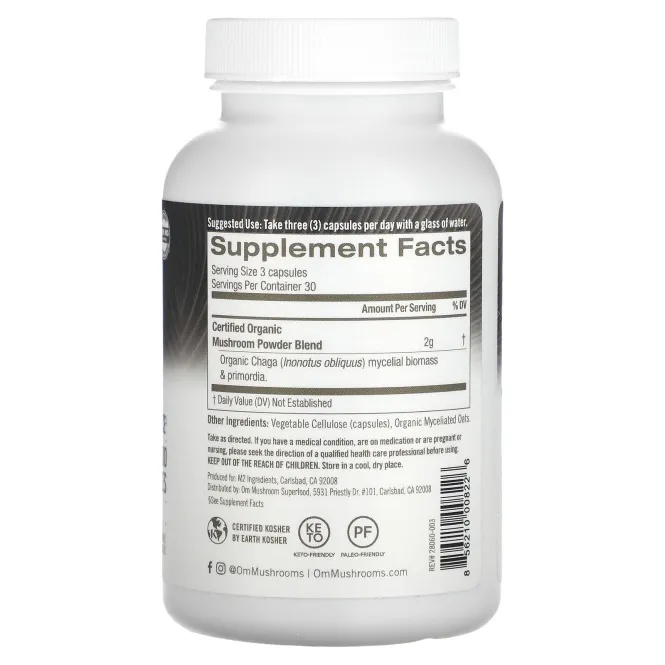 Om Mushrooms, чага, 2000 мг, 90 растительных капсул (667 мг в 1 капсуле)
