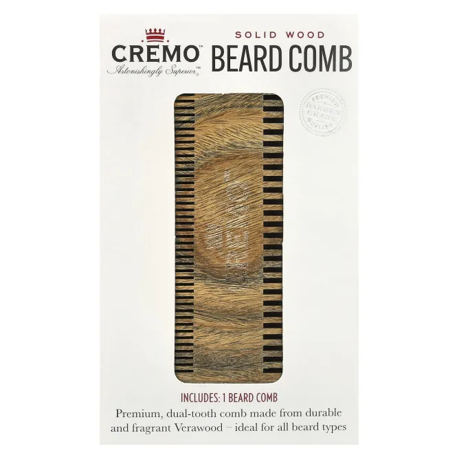 Cremo, Гребешок для бороды из цельного дерева, 1 гребешок