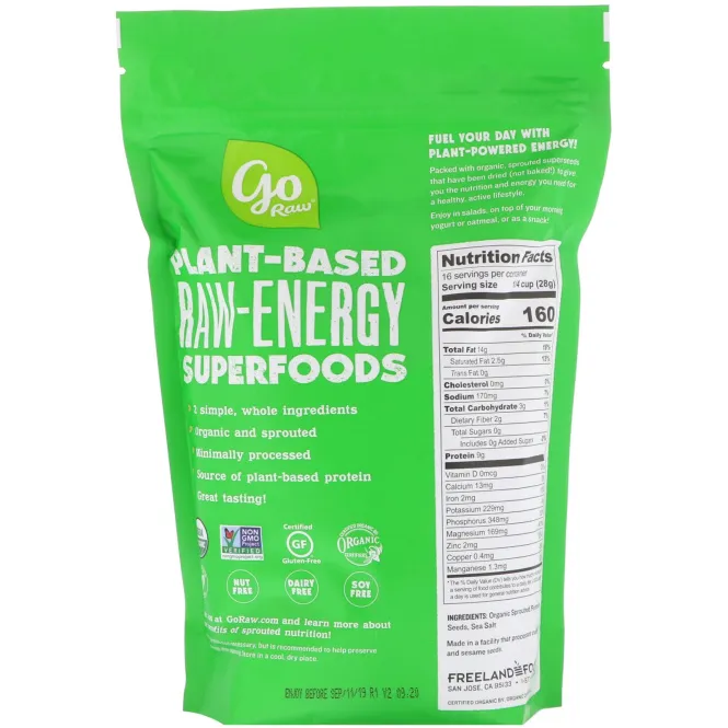 Go Raw, Органические, пророщенные семена тыквы с морской солью, 16 унц. (454 г)