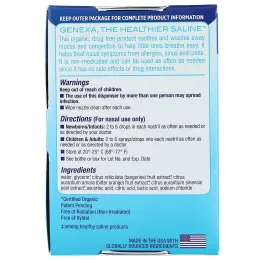 Genexa, Солевой раствор для младенцев, органический назальный спрей и пипетка, для новорожденных и более старших детей, 30 мл (1 жидк. унция)