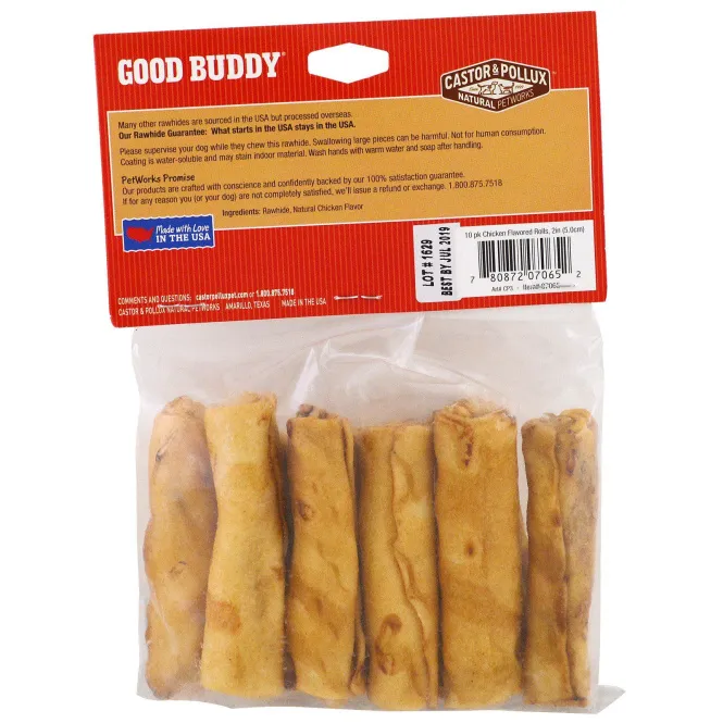 Castor & Pollux, Good Buddy, американская сыромятная кожа, палочки с ароматом курицы, 10 палочек