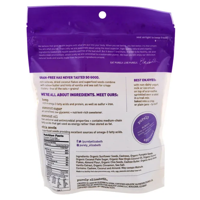 Purely Elizabeth, Беззерновые мюсли, кокос и кешью, 8 унций (227 г)