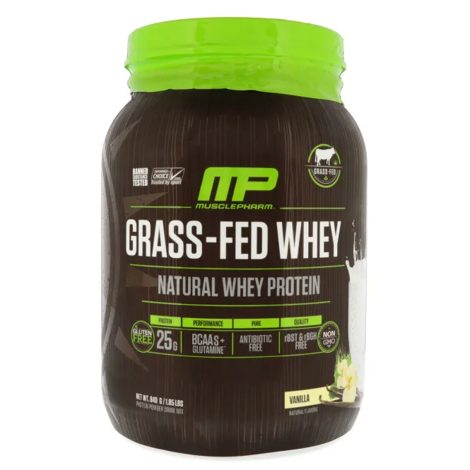 MusclePharm, Сывороточный белок из молока животных, выращенных на подножном корму, ваниль, 840 г