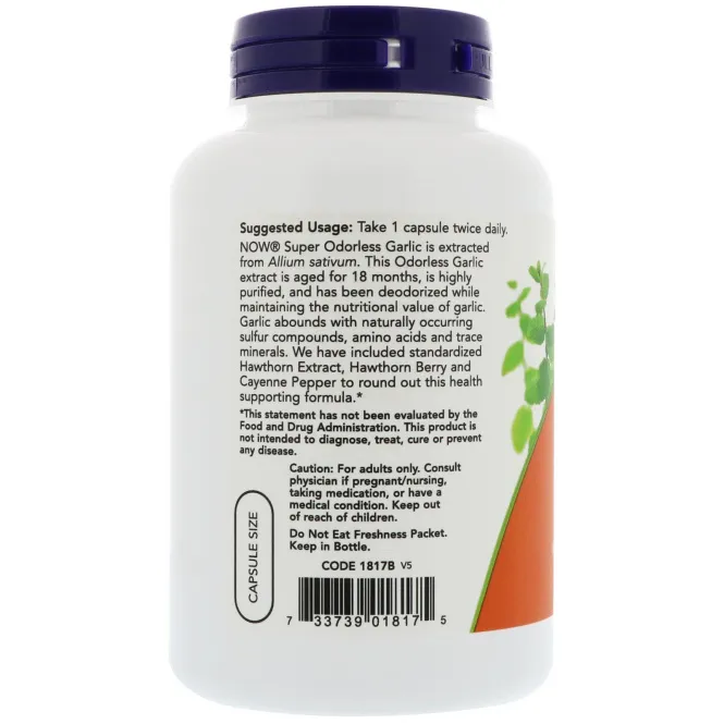 Now Foods, Непахучий супер чеснок, 180 капсул