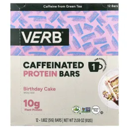 Verb Energy, Caffeinated Protein Bar, Birthday Cake, 12 Bars, 1.8 oz (51 g) Each
