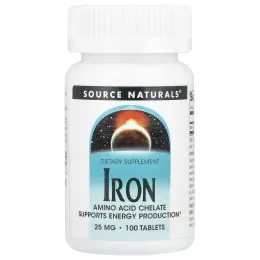 Source Naturals, Железо, 25 мг, 100 таблеток
