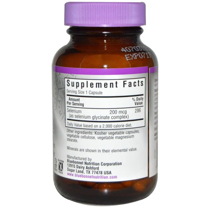 Bluebonnet Nutrition, Селена глицинат , 90 растительных капсул