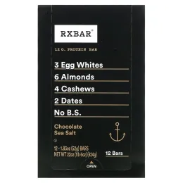 RXBAR, Протеиновые батончики, Шоколад и морская соль, 12 батончиков, 1,83 унции (52 г) каждый