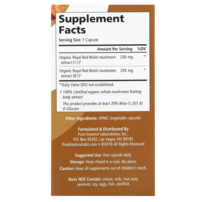 Pure Essence, MyPure, рейши 4X, 60 капсул в растительной оболочке