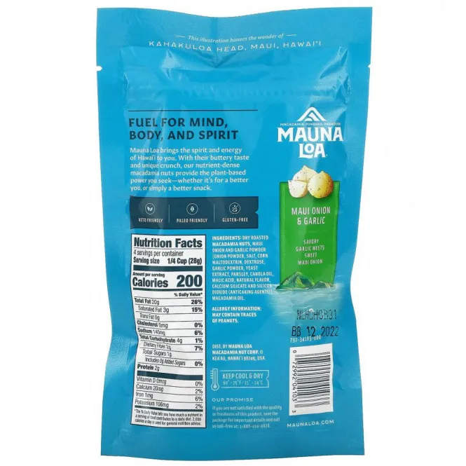 Mauna Loa, Обжаренные макадамия, лук и чеснок, 113 г (4 унции)