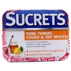 Sucrets, Пастилки от боли в горле, кашля и сухости во рту с медом и лимоном 18 пастилок