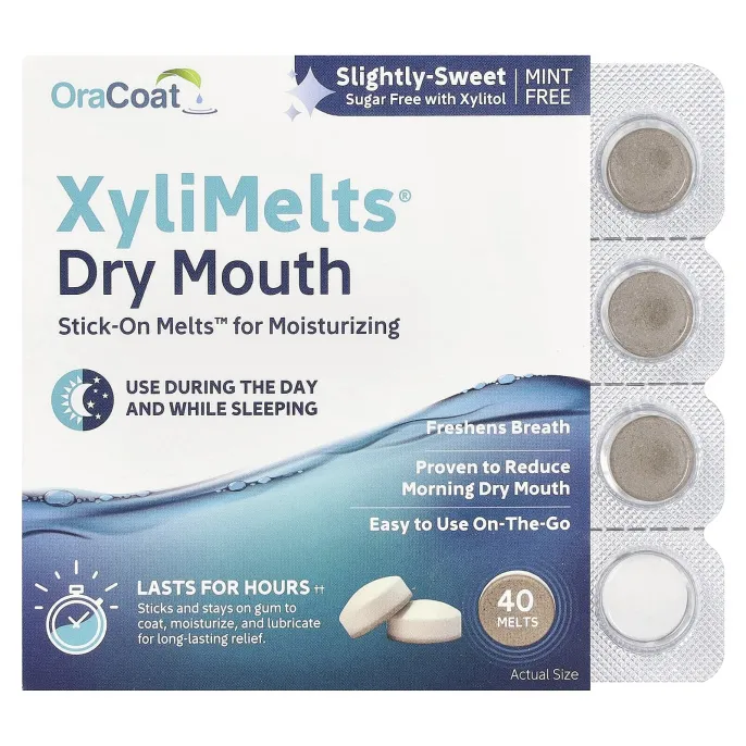 OraCoat, XyliMelts® Dry Mouth, слегка сладкий, 40 плавок