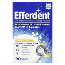 Efferdent, Антибактериальное очищающее средство для зубных протезов, ночное очищение, 90 таблеток