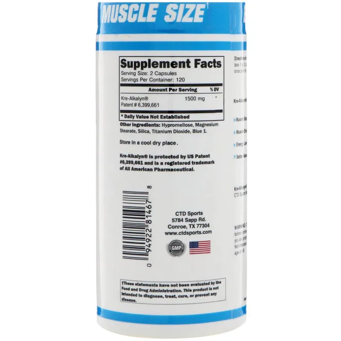 CTD Sports, Kre-Alkalyn забуференный креатин, 240 капсул