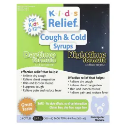Homeolab USA, Kids Relief®, сиропы от кашля и простуды, дневное и ночное средство, 0–12 лет, 2 флакона по 100 мл (3,4 жидк. унц.)