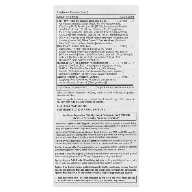 NaturesPlus, AgeLoss®, добавка для поддержки мозга, 60 капсул