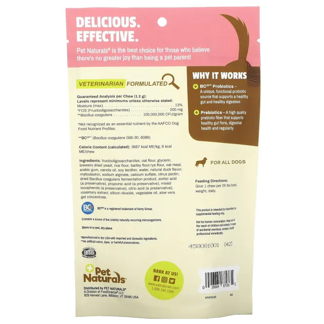 Pet Naturals of Vermont, Ежедневные пробиотики, для собак всех размеров, 60 жевательных таблеток, 2,54 унц. (72 г)