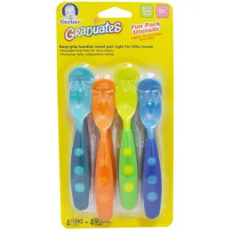 NUK, Набор детской посуды Gerber Graduates Fun Pack Utensils, 9+ месяцев, 4 вилки + 4 ложки