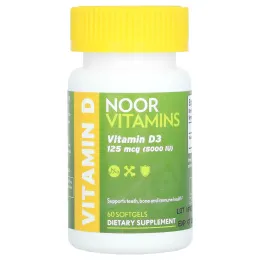 Noor Vitamins, витамин D3, 125 мкг (5000 МЕ), 60 мягких таблеток