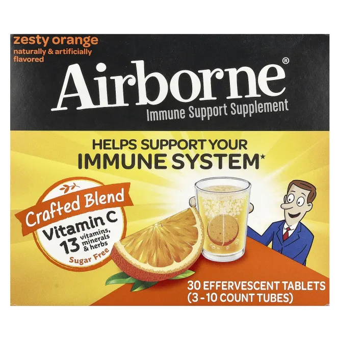 AirBorne, добавка для поддержки иммунной системы, со вкусом апельсина, 3 пробирки, по 10 шипучих таблеток