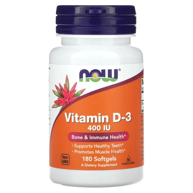 Now Foods, Витамин D3, 400 МЕ, 180 мягких капсул