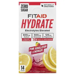 FITAID, Hydrate, розовый гималайский лимонад, 14 стиков по 5,2 г (0,18 унции)