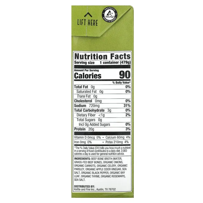 Kettle & Fire, говяжий костный бульон, 479 г (16,9 унции)
